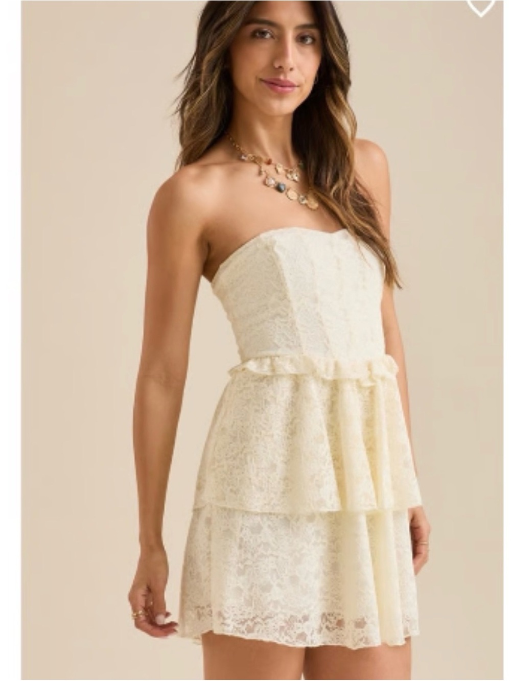 Altar'd State Strapless Yellow Lace Tiered Mini